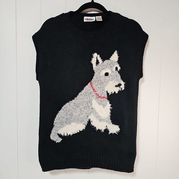 Vintage Womens Miniature Schnauzer Fuzzy Dog Sleeveless Pullover Sweater Small - Picture 1 of 13
